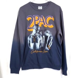 2Pac California Love Navy Grey Ombre Crewneck Graphic Sweatshirt Size Medium